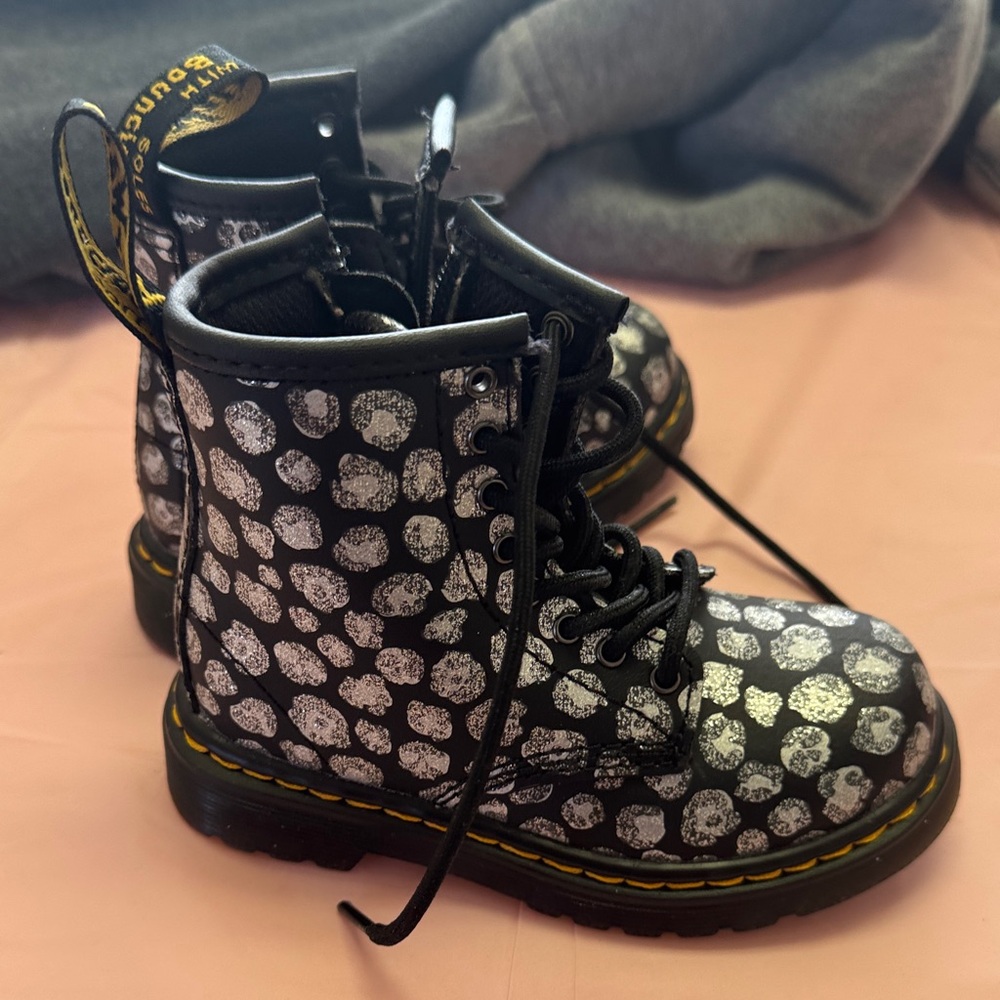 Toddler Dr. Martens Black and White leopard Print